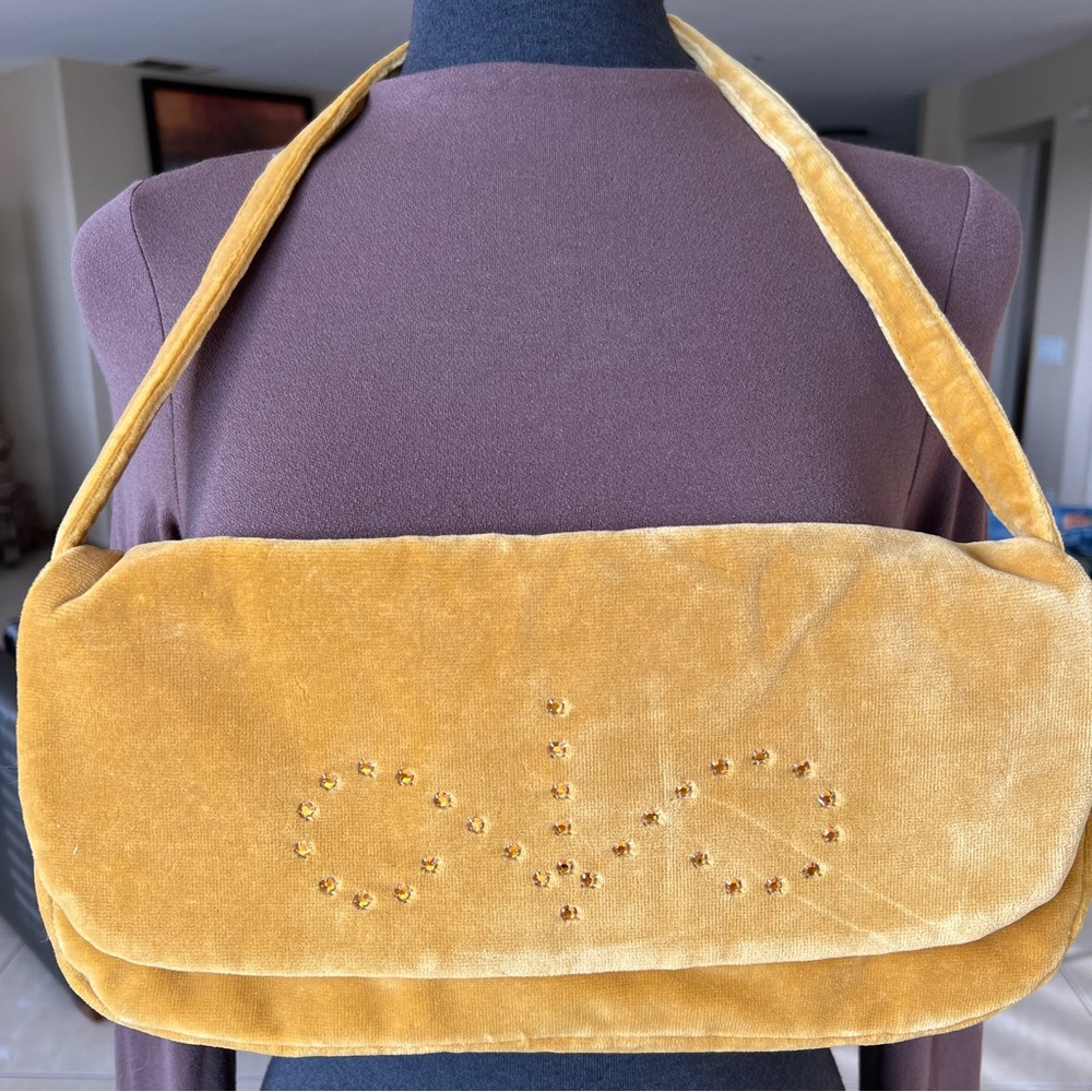 CARPETBAGS OF AMERICA VINTAGE VELOUR SHOULDER BAG RHINESTONE VELCRO CLOSURE